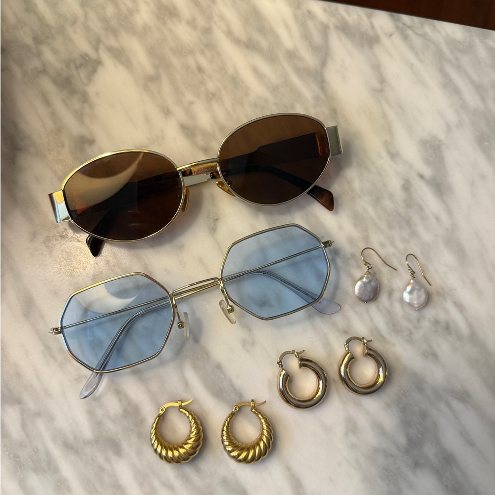 Jewelery Bundle | Oval Sunglasses & Gold Hoop Earrings Jewelry Lot - Picture 4 of 12